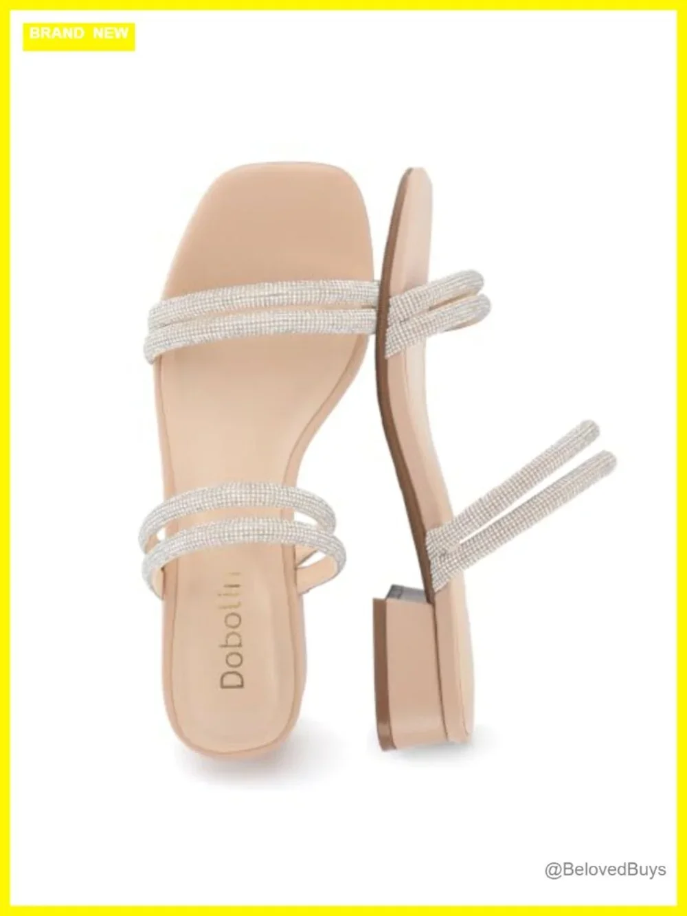 1.3 Inch Strappy Square Open Toe Rhinestone Block Heel Sandals Dressy